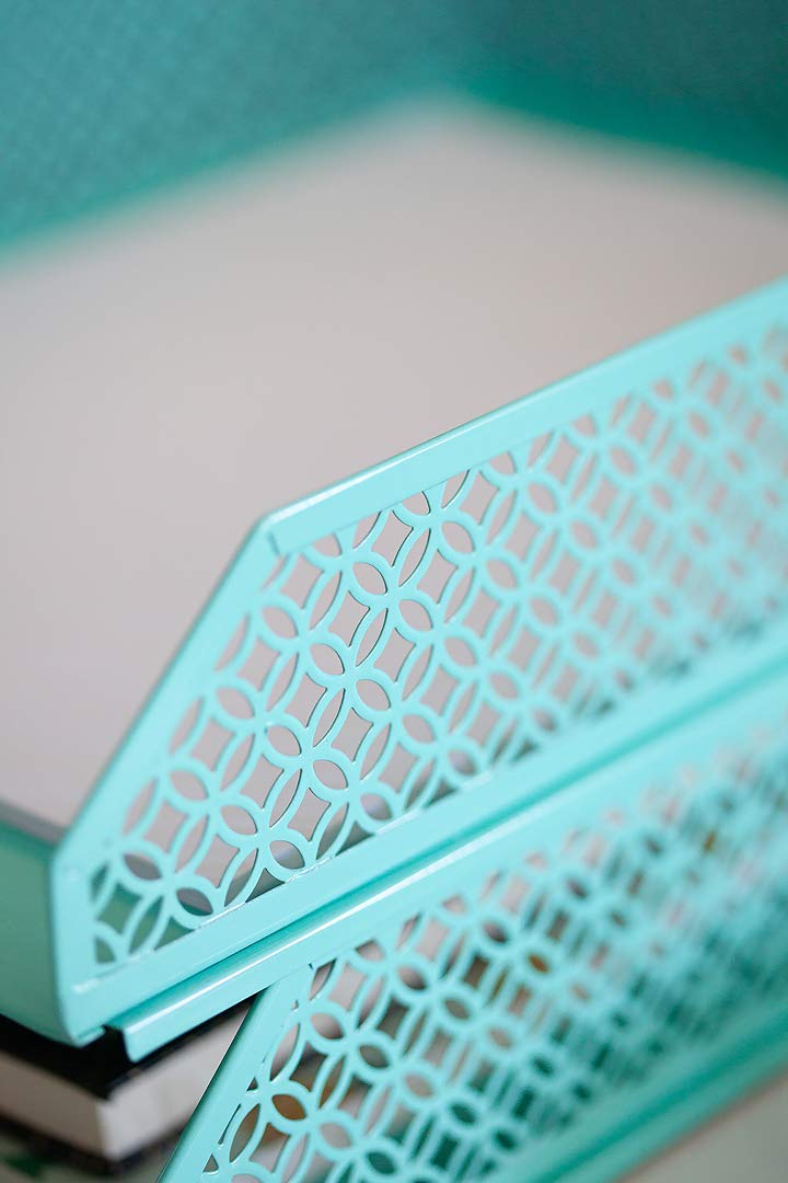 BLU MONACO Aqua Desk Organizer Set for Women | 6-Piece Interlocking Office Supplies Set | Pen Cup, Accessory Trays & Letter Trays | Steel Desktop Paper Organizer | Aqua Desk Organization System - Image 5